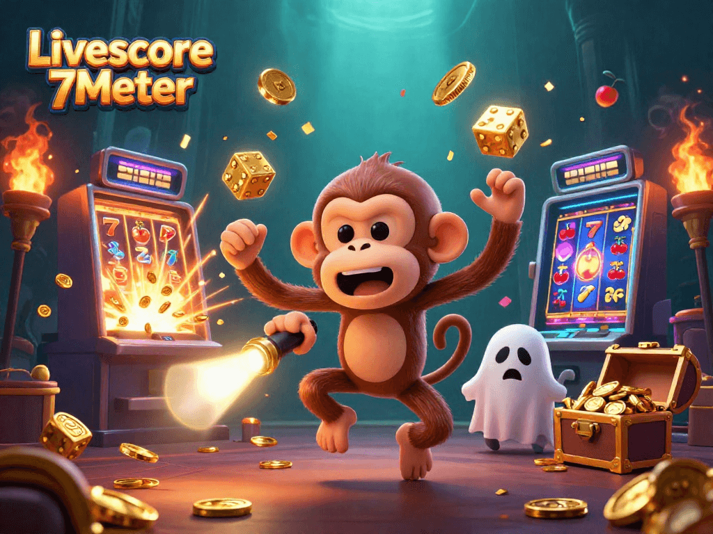 Celebrate wins at Livescore 7Meter with immersive gambling visuals featuring a playful poltergeist monkey.
