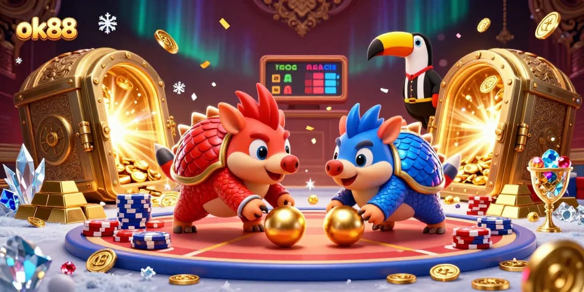 Engage in thrilling gaming with ok88 as pangolins compete in a vibrant casino scene.