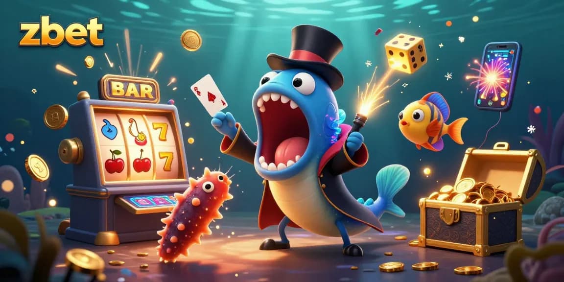 ZBET casino scene showcasing an eel magician and anglerfish spotlighting a thrilling jackpot experience.