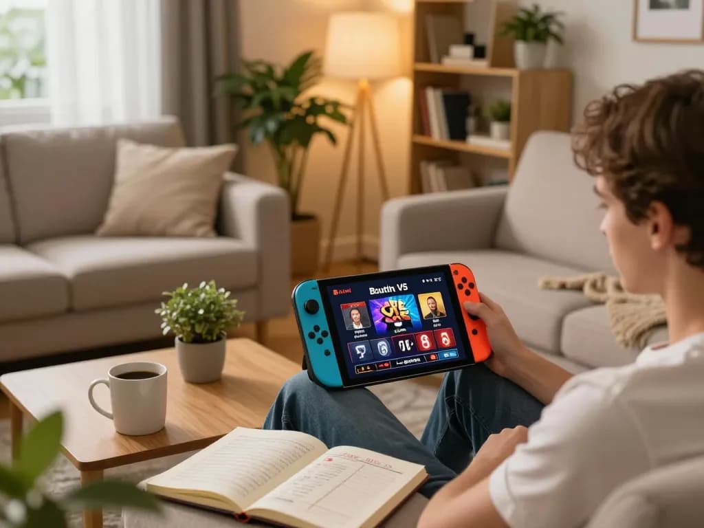 Person enjoying the Boutiq Switch V5 while gaming online on a cozy sofa with betting notes nearby