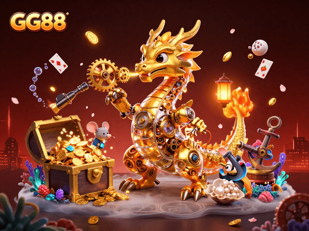 Experience the richness of GG88 with a golden dragon and treasure-filled underwater scene.