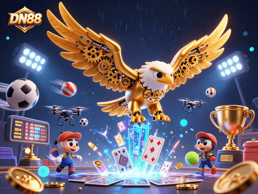 Experience thrilling gameplay at DN88 with dynamic sports elements and a golden eagle in action.