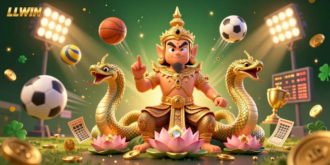 Experience the dynamic fun at LLWIN with sporting excitement and vibrant golden elements.