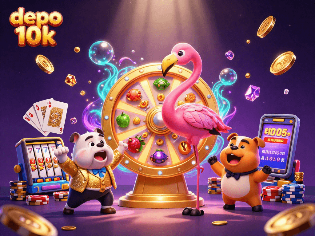 Play exciting online slots with depo 10k and win big prizes in this vibrant casino scene.