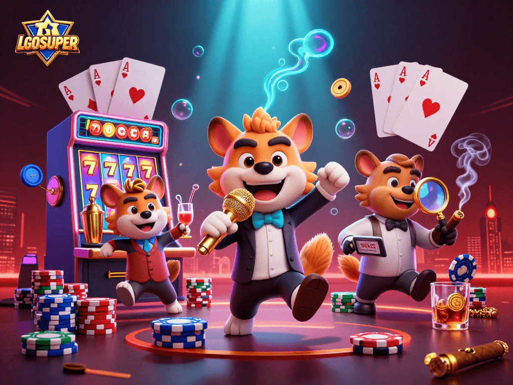 Experience the excitement of LGOSUPER as hyenas joke, mix drinks, and manage the casino in a vibrant scene.
