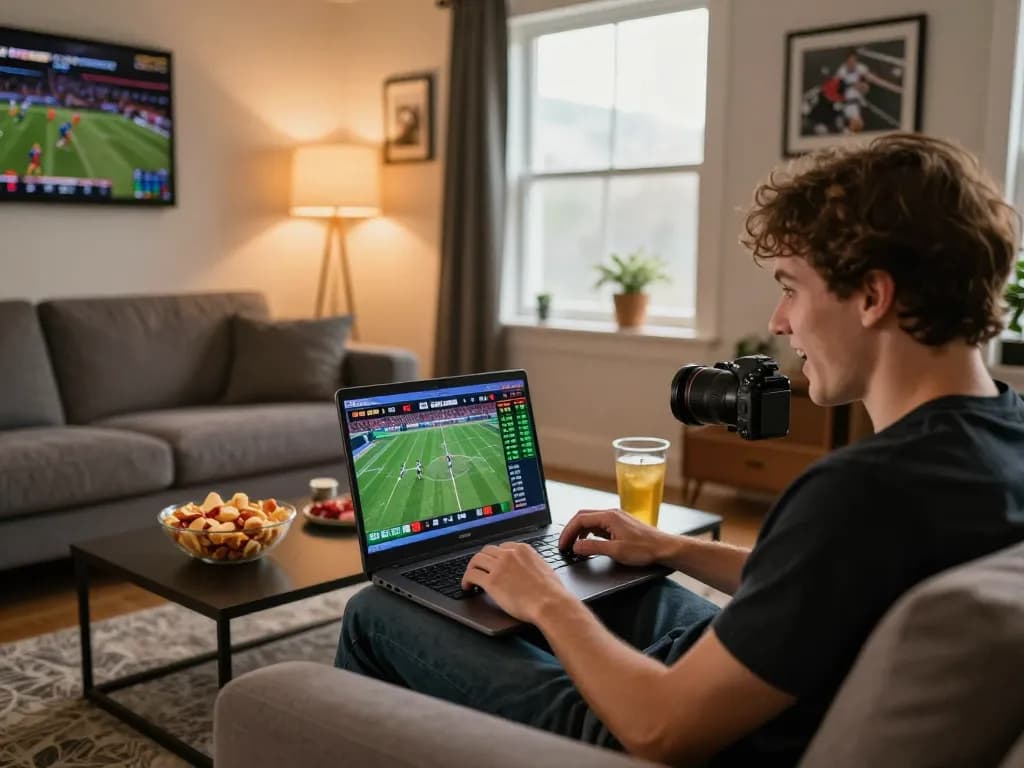 Experience thrilling online betting with rokok88 in a cozy home setup filled with sports excitement.