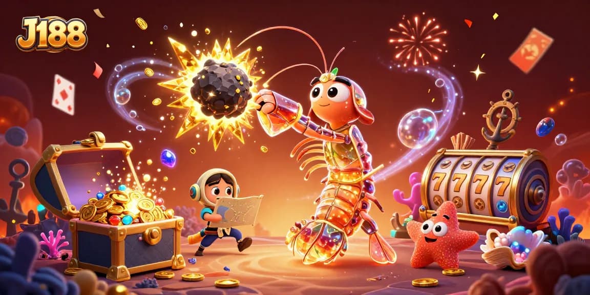 Experience thrilling wins with J188 in a vibrant, action-packed online casino illustration.