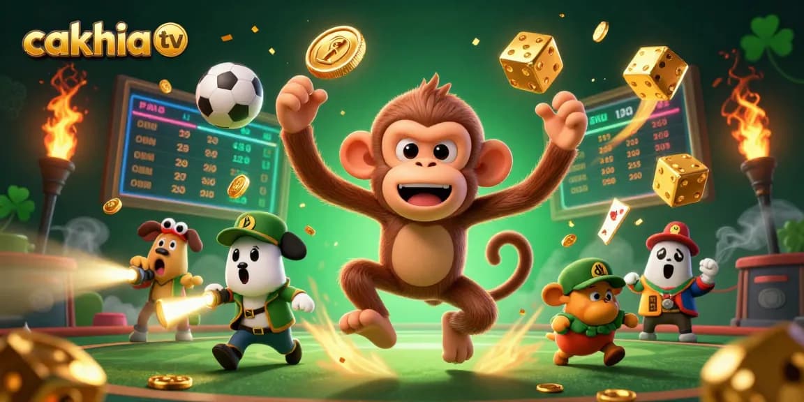 Cakhia tv offers thrilling sports betting action as mischievous characters track the fun in this vibrant illustration.