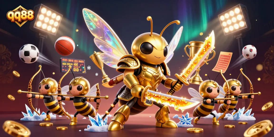Experience qq88's vibrant gaming world highlighted by a dynamic 3D scene with sports betting action.