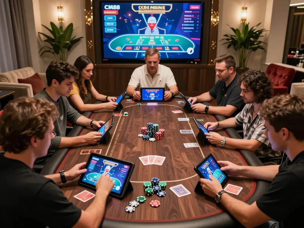 Engaging players enjoying CM88's mobile casino games in a cozy atmosphere with vibrant details
