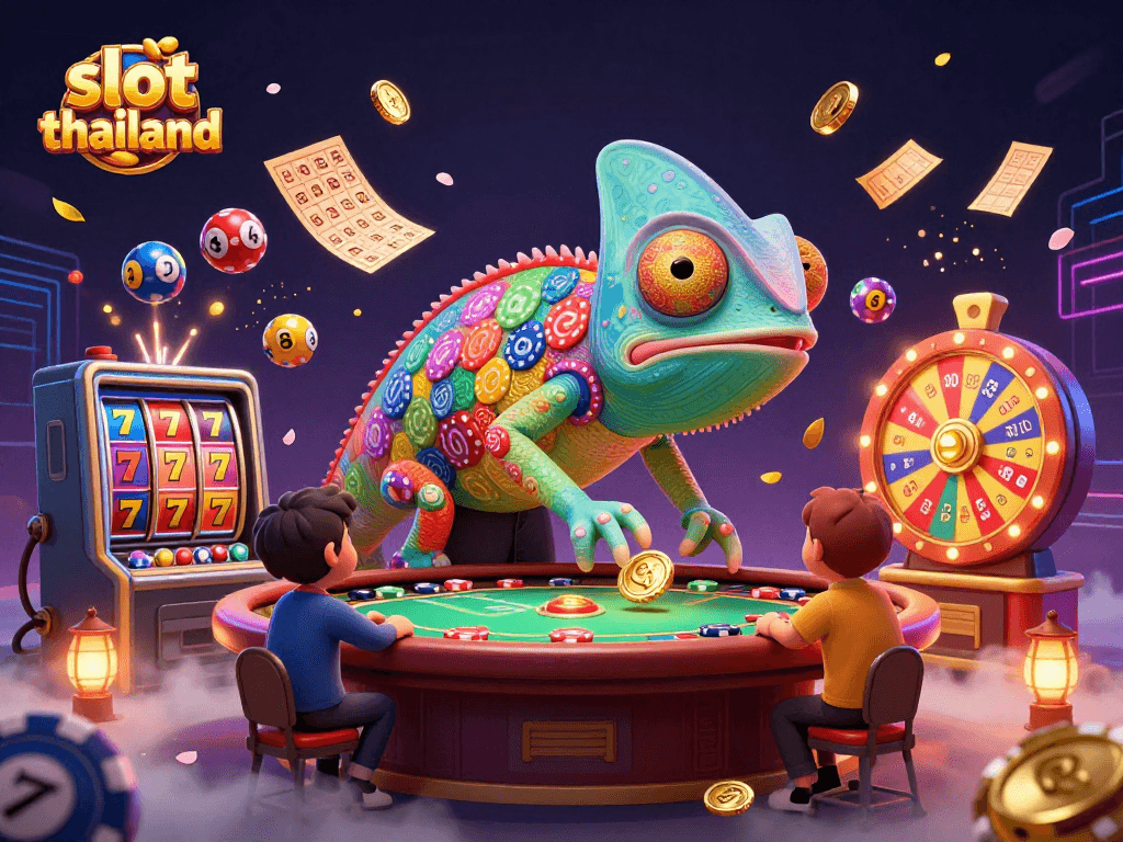 Engage in vibrant slot thailand gaming with colorful characters and energetic casino elements.