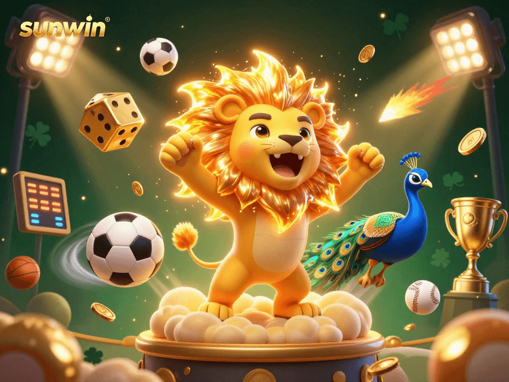 Experience winning with sunwin in this vibrant 3D casino sports scene filled with dice and lively elements.
