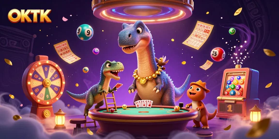 Engage with OKTK's vibrant casino experience featuring playful characters and dynamic game elements.
