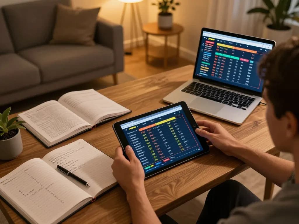 Engaged player using F168 tablet for strategic online betting from a cozy home setting.