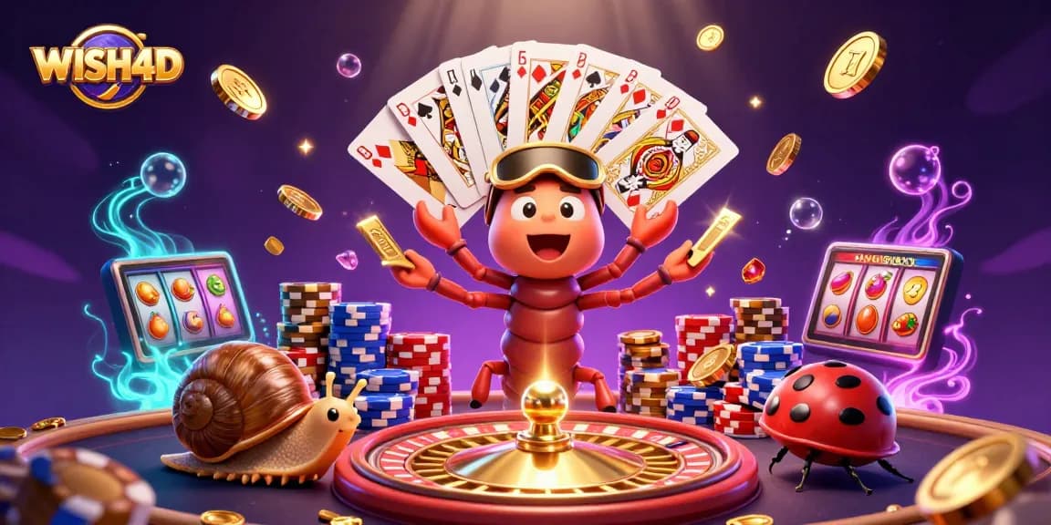 Experience the thrill of WISH4D with dynamic dealers and casino vibes in this vibrant illustration.