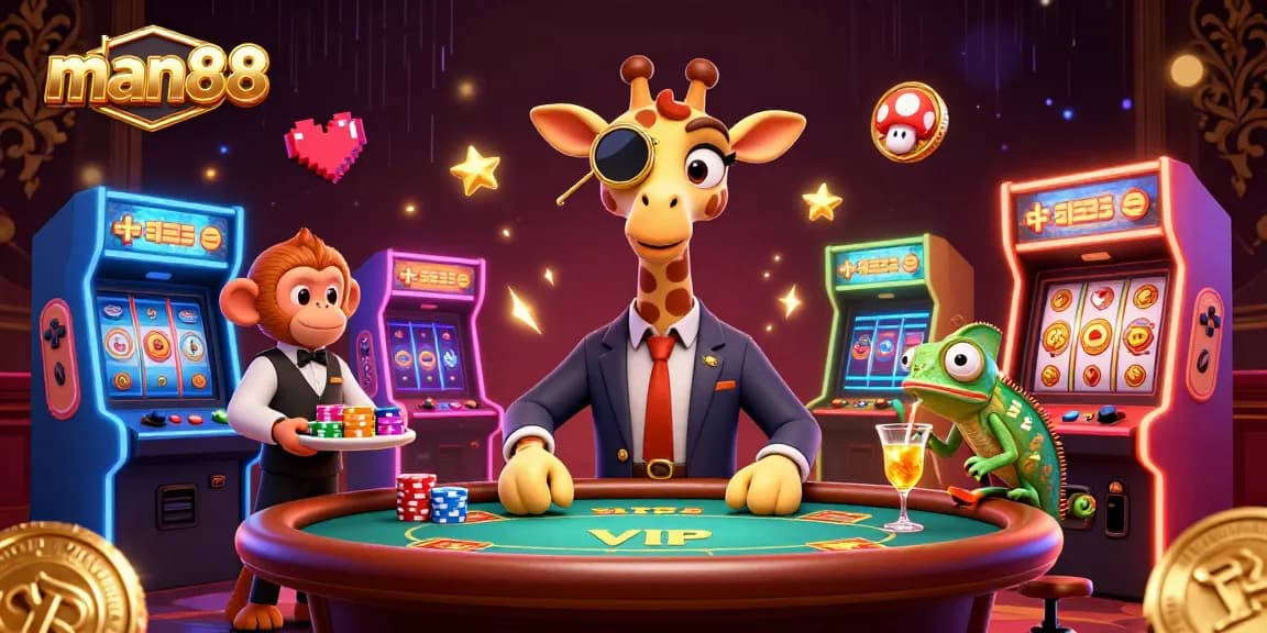 Experience thrilling gameplay at man88 with our vibrant gambling scene featuring colorful characters and games.