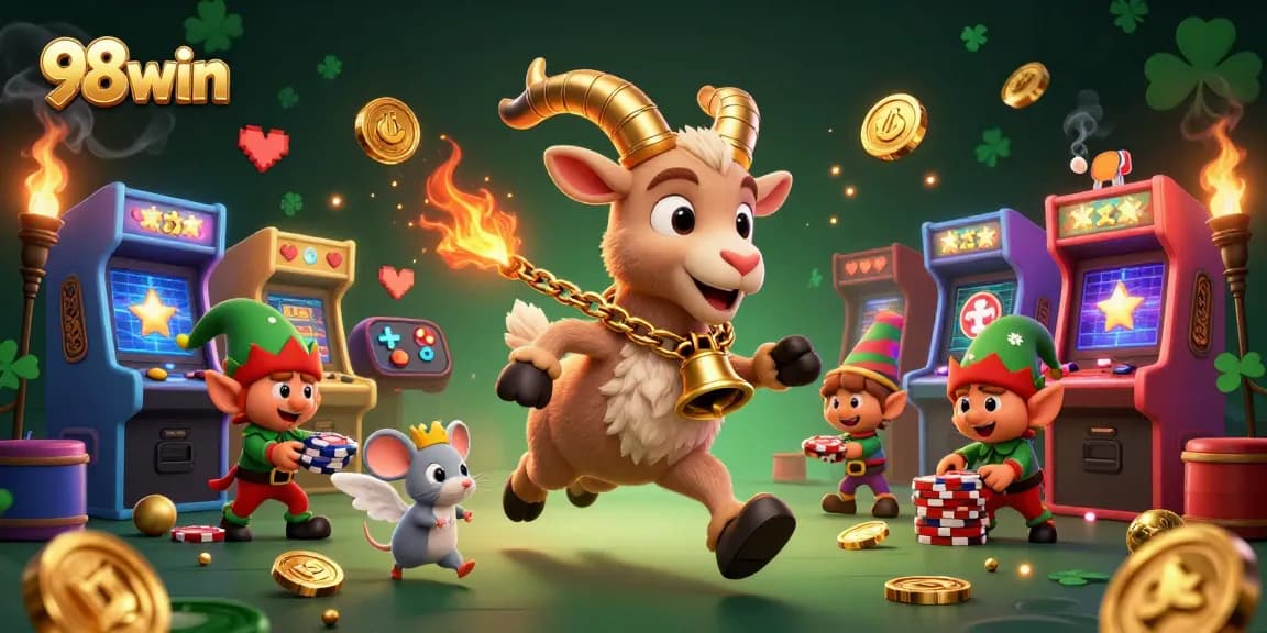 Engage in the thrilling world of 98win with festive characters and vibrant casino action!