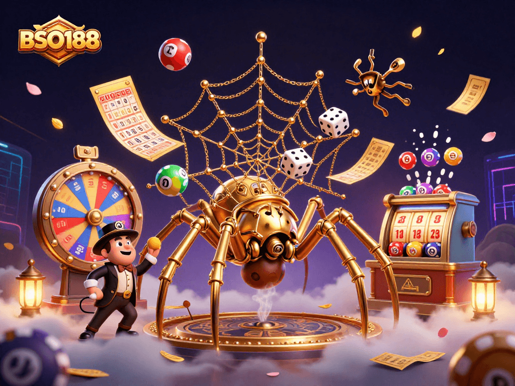 Engage with BSO188's thrilling lottery experience featuring a dynamic casino scene.