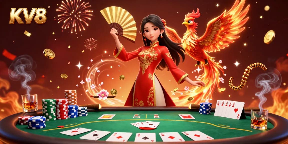 Experience the thrill of KV8 with vibrant casino adventures featuring a poker scene and dazzling characters.
