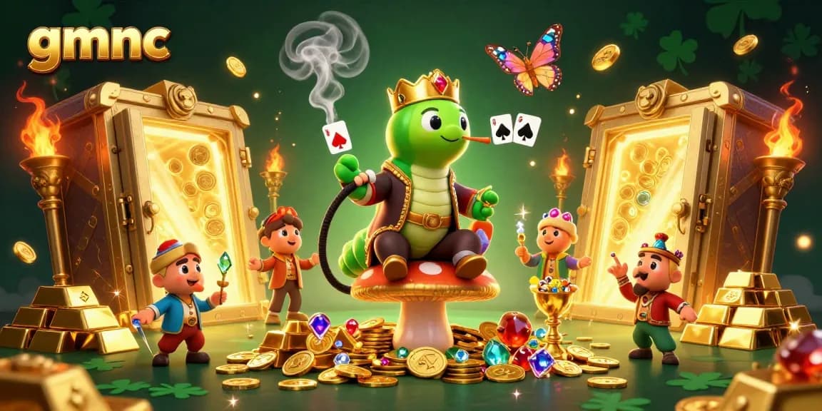 Engaging scene showcasing gmnc's caterpillar master amidst a dazzling casino environment filled with treasures.