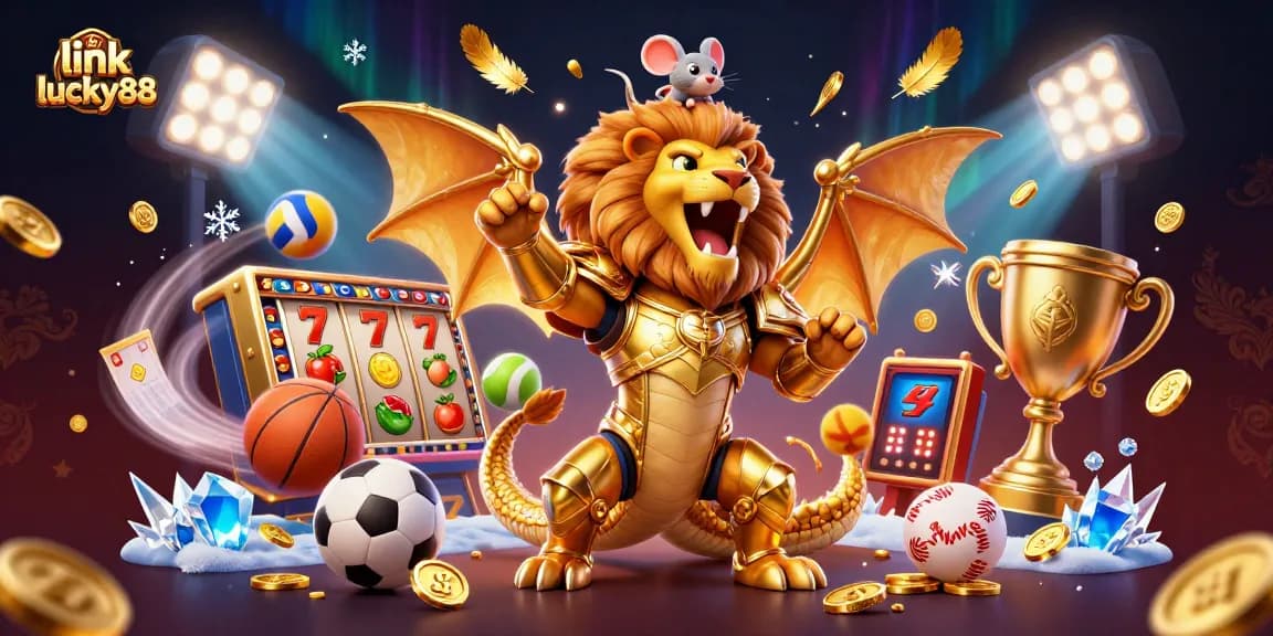 Experience the excitement of gaming with link lucky88, featuring a chimera and vibrant slot elements.