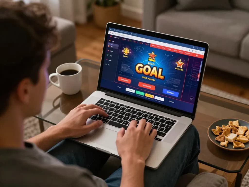 LGO GOAL online gaming platform displayed on laptop screen, capturing an engaging user experience in a cozy home setting.