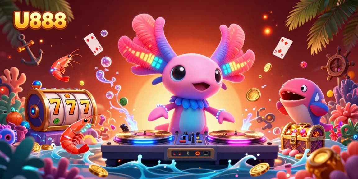 Experience the vibrant underwater casino scene with U888's interactive elements and lively characters.