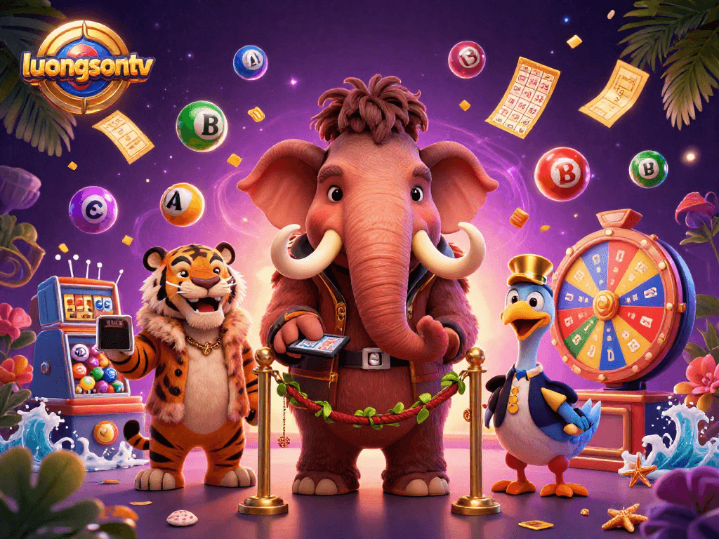 luongsontv features a dynamic scene with a cartoon mammoth casino bouncer checking IDs.