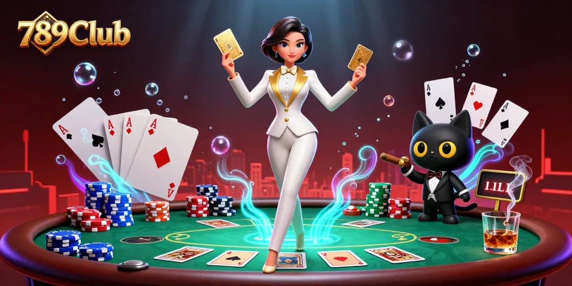 Engage in thrilling gameplay at 789Club with a glamorous dealer and vibrant poker scene.