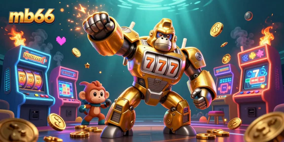 Experience thrilling gameplay with mb66's vibrant golden gorilla mech and slot machine elements.