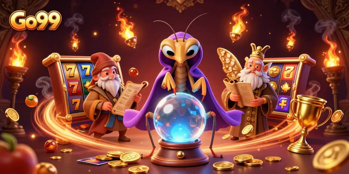 Play and win with Go99's slots, showcasing vibrant reels and golden treasures amid a mystic backdrop.