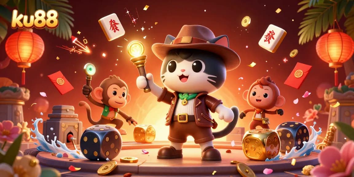 Explore the thrilling world of ku88 with an adventurous archaeologist and vibrant casino elements.