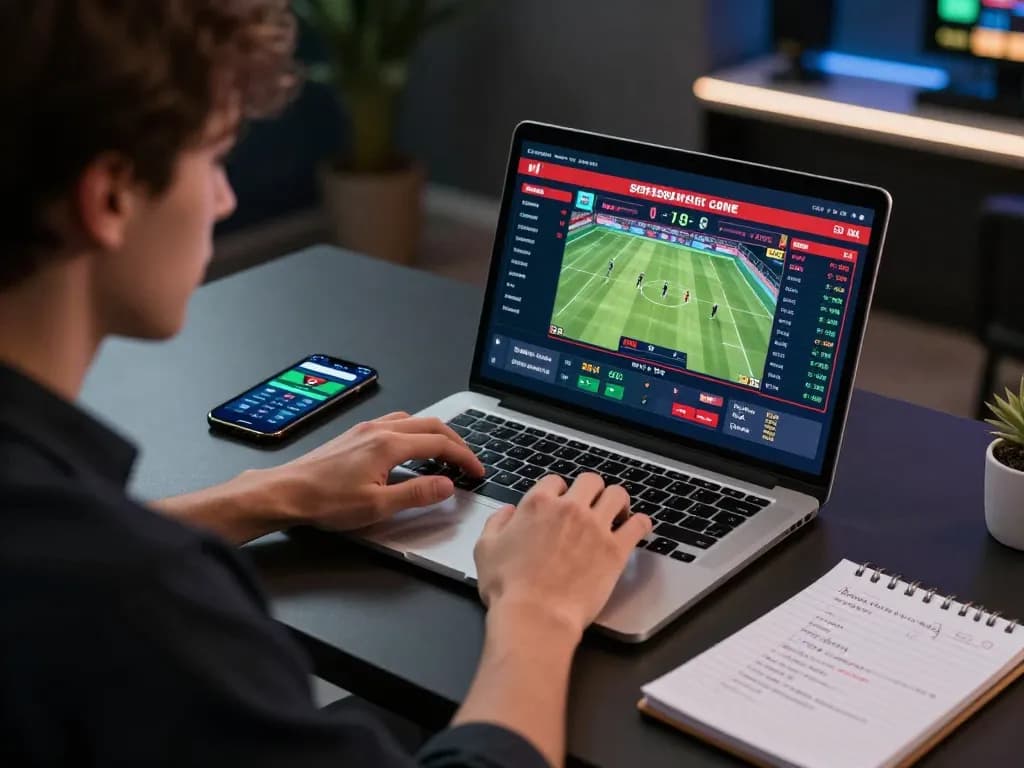 Engaged user analyzing LGO SUPER betting odds on laptop in a contemporary setting.