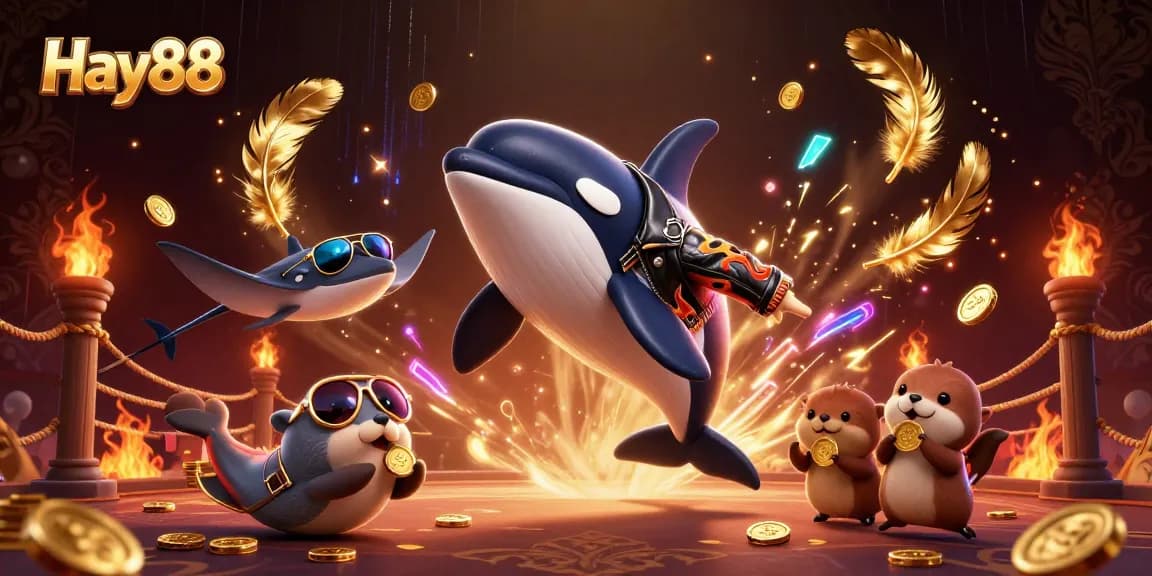 Experience thrilling gameplay at Hay88 with fun sea creatures amidst gold coins and gaming elements.