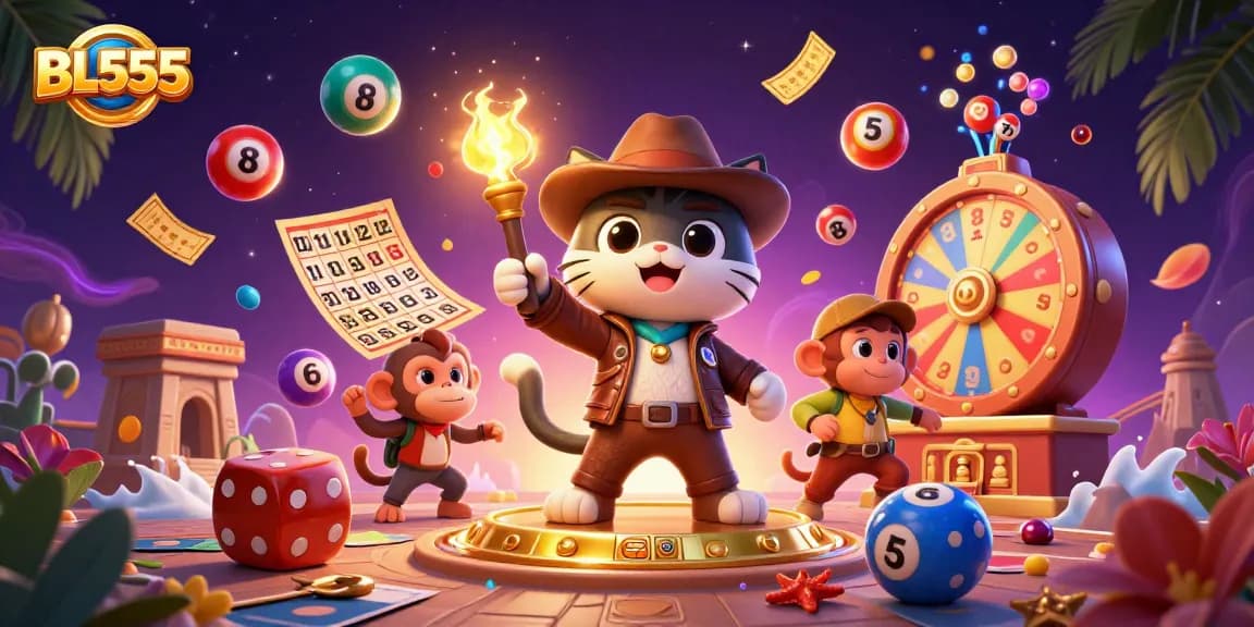 Win big at BL555 with our vibrant and engaging illustration of a cat discovering a golden casino artifact.