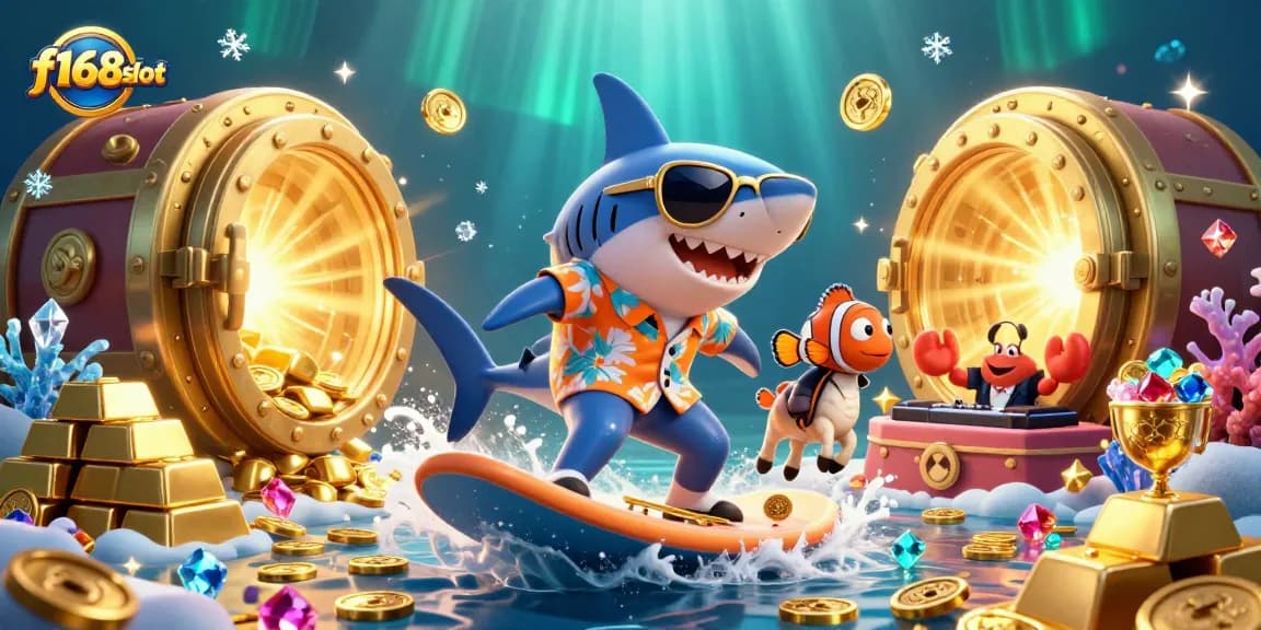 Experience the thrill of casino games at f168slot with a vibrant underwater scene featuring animated sea creatures.