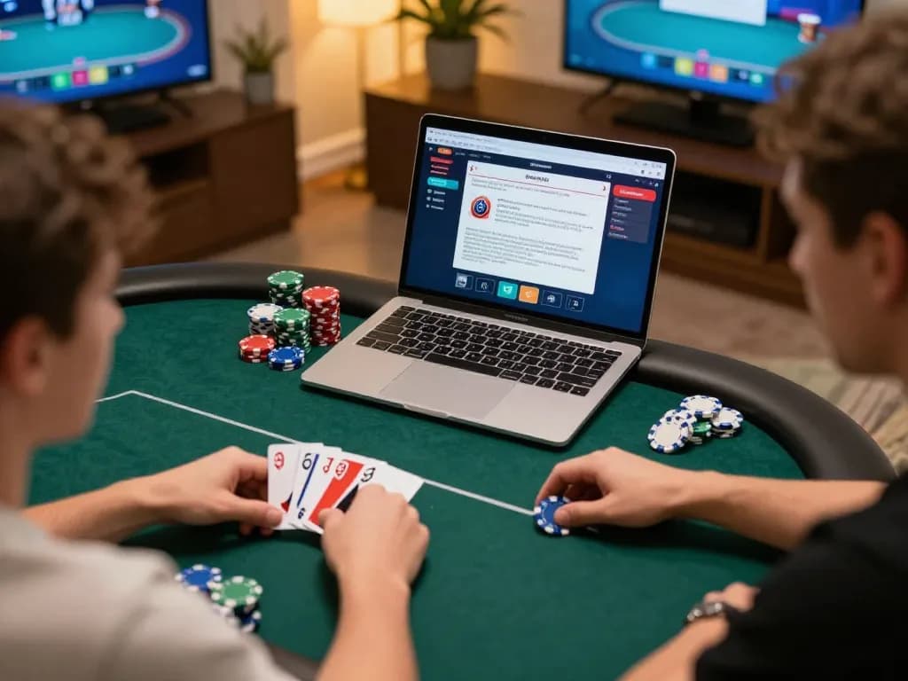 MPO ID players engaging in strategic online poker gameplay at home, showcasing betting actions and friendly competition