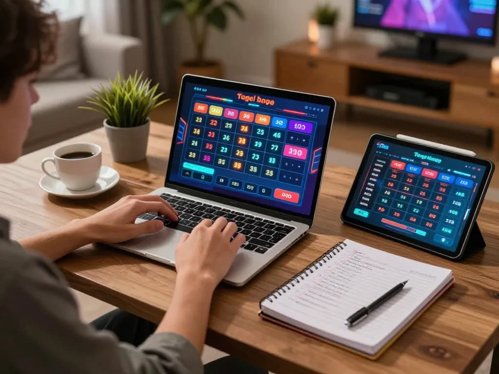 Engaging in togel online gaming at home with a cozy setup, showcasing strategic play.