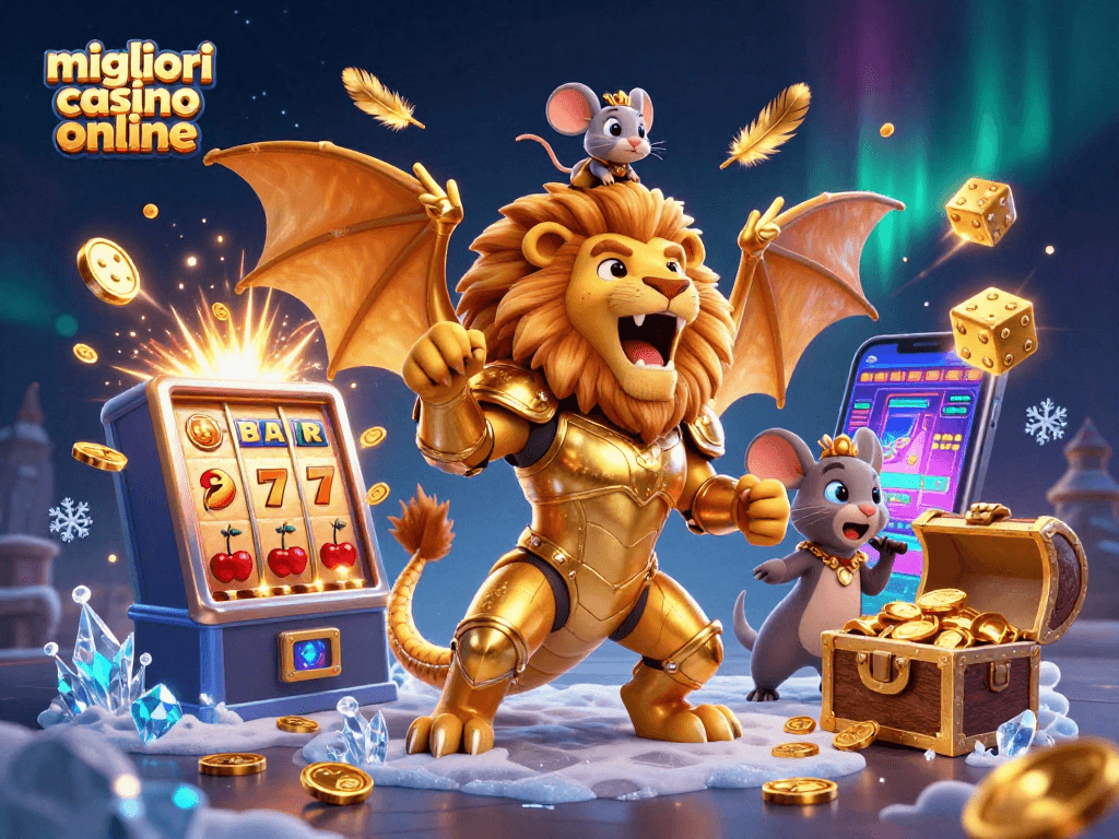I migliori casino online offrono slot e jackpot entusiasmanti, immersi in un'illustrazione vibrante.