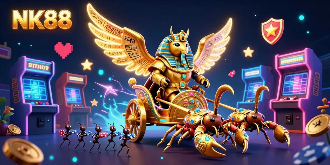 Experience the excitement of NK88 as you engage with vibrant casino elements and dynamic characters.