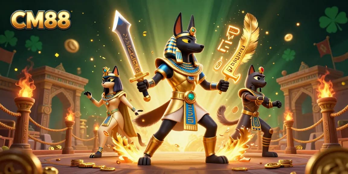 Engage in thrilling gameplay with CM88's captivating casino illustration featuring vibrant characters.
