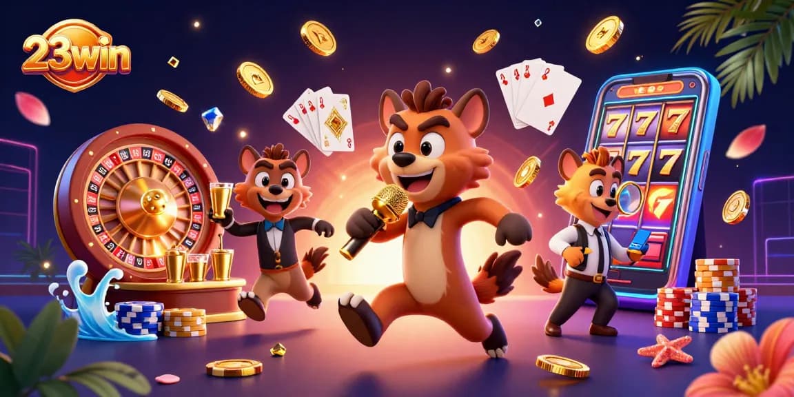 Experience fun at 23win's comedy casino club with hyenas and exciting slot themes.
