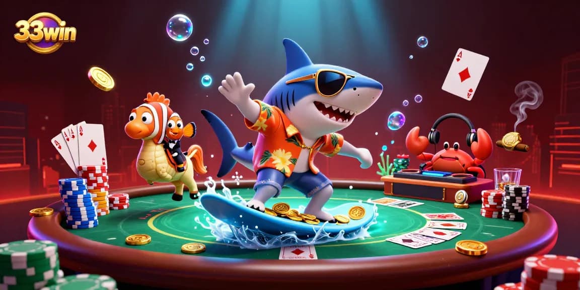 Engage in thrilling gameplay at 33win, featuring a vibrant underwater casino scene with exciting 3D characters.