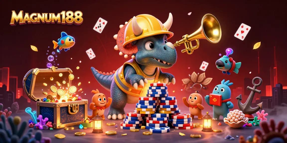 Build your winning strategy with MAGNUM188 in this vibrant online gaming illustration.