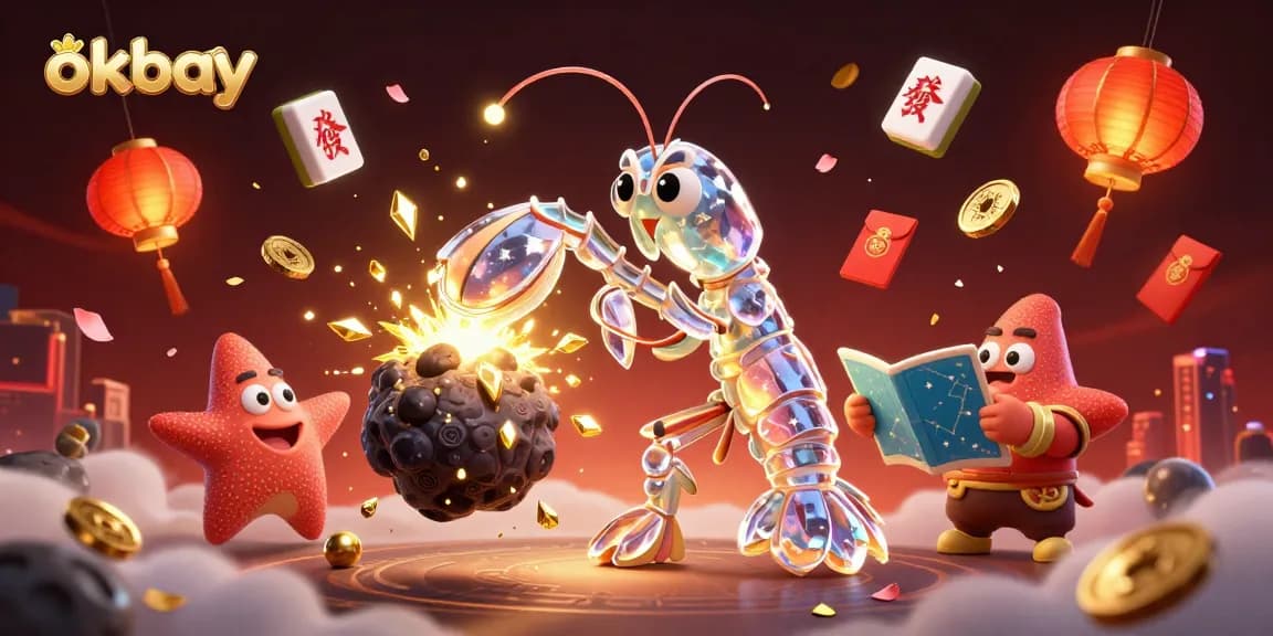Engage with the exciting world of okbay as a vibrant mantis shrimp hero blasts through asteroids for treasures.