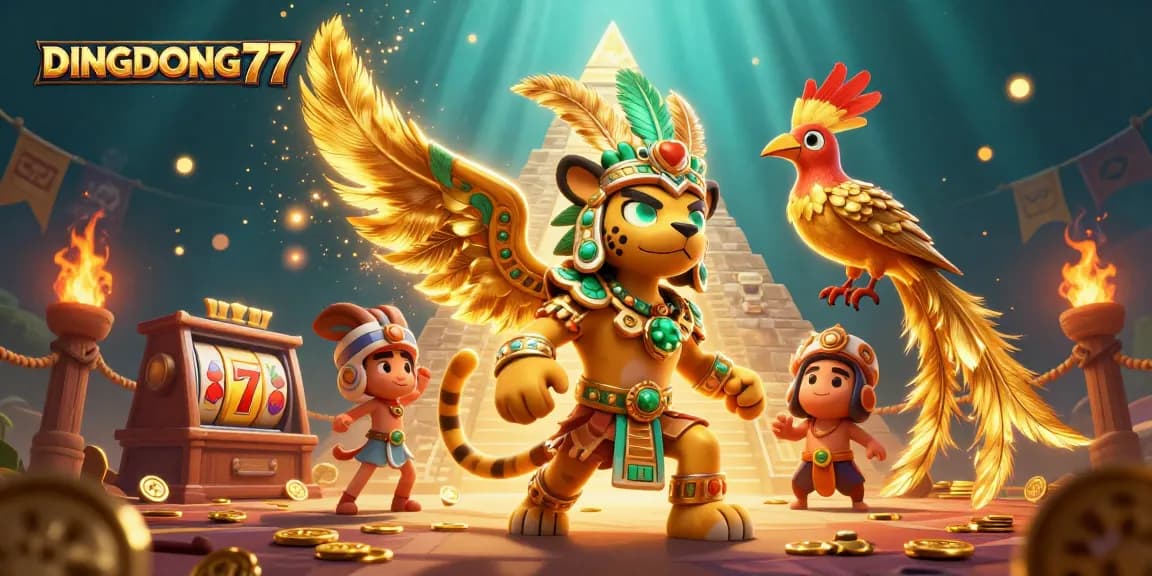 DINGDONG77 showcases a thrilling slot game illustration with vibrant characters and dynamic elements.