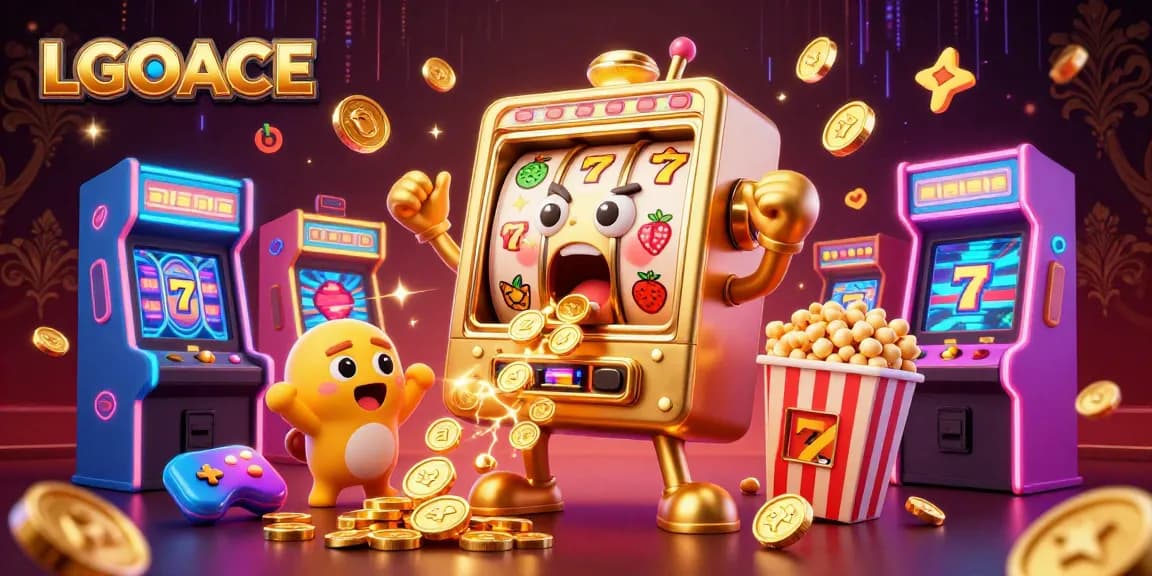 LGOACE slot machine celebrates a jackpot win with coins raining down and cheering baby slot machines