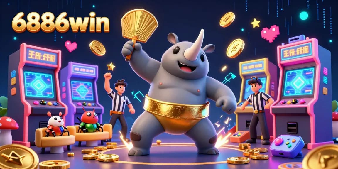 Engage with 6886win's thrilling gaming scene featuring vibrant characters and casino elements, exciting gameplay awaits!