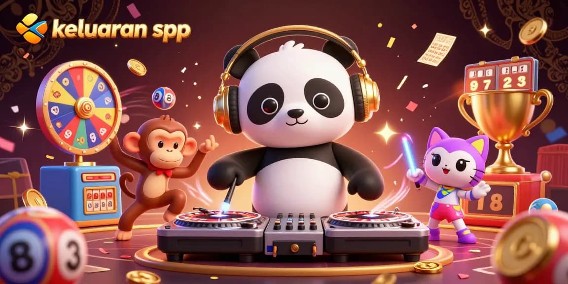 Engage with keluaran sgp by witnessing a vivid illustration of a DJ panda amidst lottery excitement.