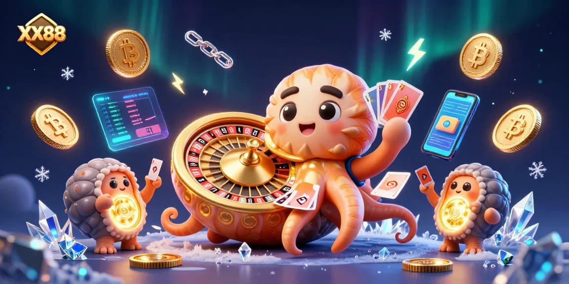 Engage with thrilling XX88 gaming featuring a giant nautilus roulette wheel and neon crypto coins